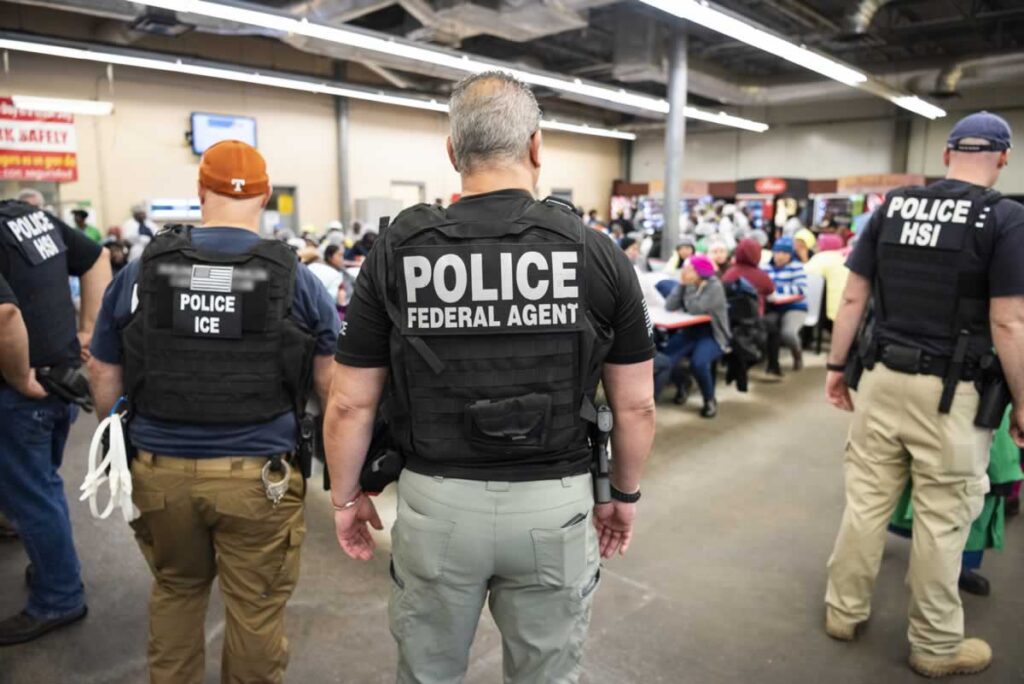 Immigration and Customs Enforcement (ICE) personnel raid a workplace in Mississippi. A recent immigration roundup in neighboring Louisiana led to the removal of a 2-year-old citizen from the country, along with two other children.